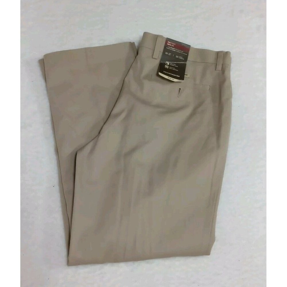 NWT Denver Hayes Men's Tan Dress Pants Flat Front 36x30 Wrinkle Resistant